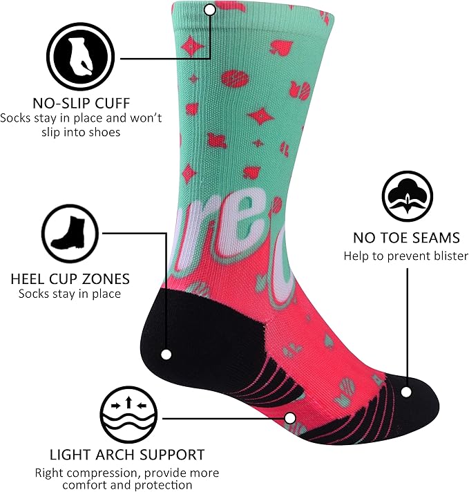 HUSO Unisex Funky Digital Printed Athletic Crew Hiking Cycling Socks 4 Pairs