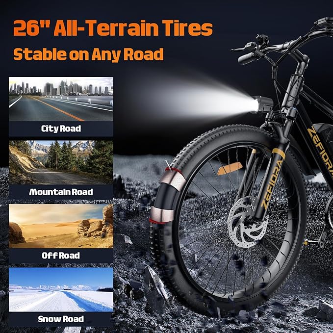 Electric Bike for Adults, 1500W Peak Mountain Ebike, 20 MPH, 7 Speeds, 48V Removable Battery, 26" Ebike for Commute