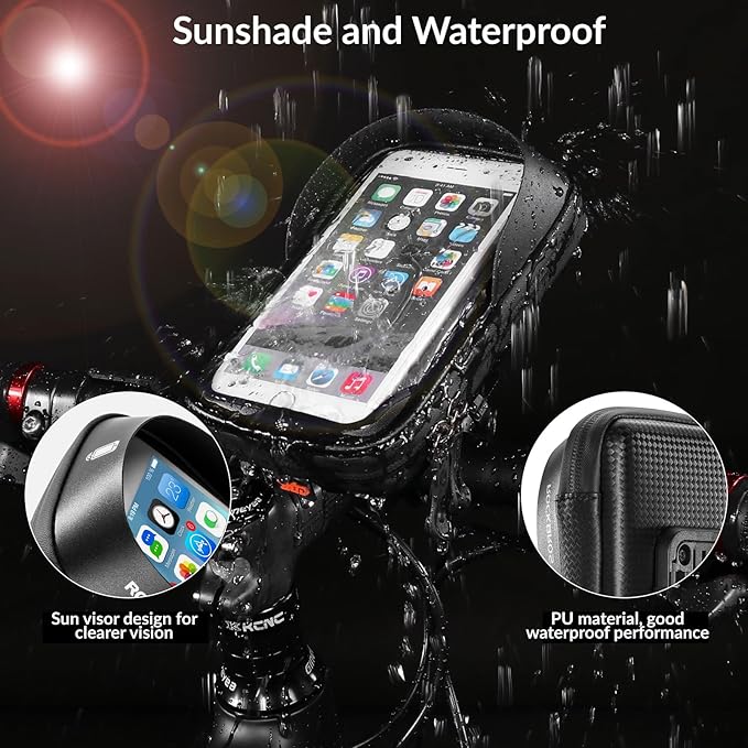 ROCKBROS Bike Motorcycle Phone Mount Handlebar Bag - 360° Rotatable Waterproof Shockproof Phone Holder for iPhone up to 7'' | Bicycle Cycling & Motorcycle Accessories