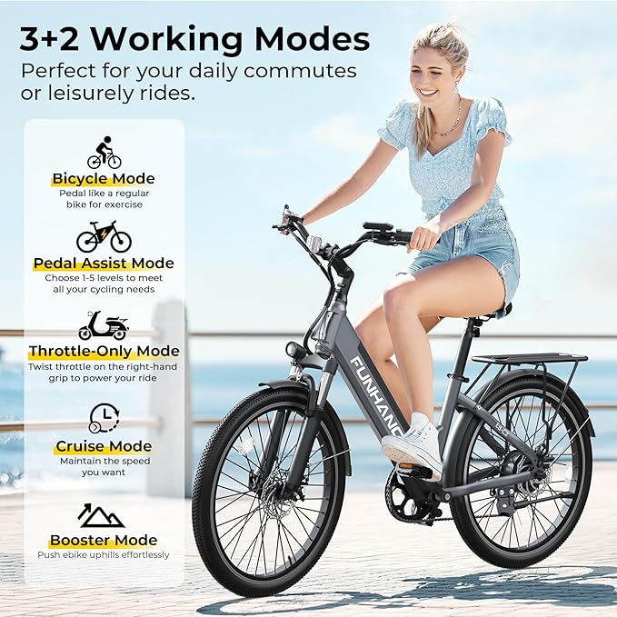 Electric Bike for Adults, 1000W Peak Ebike, 50Miles 21.7MPH Step Thru Electric Bicycle, 26" Commuter E Bikes with 48V Built-in Removable Battery, Adjustable Stem, 7-Speed, UL 2849 Certified