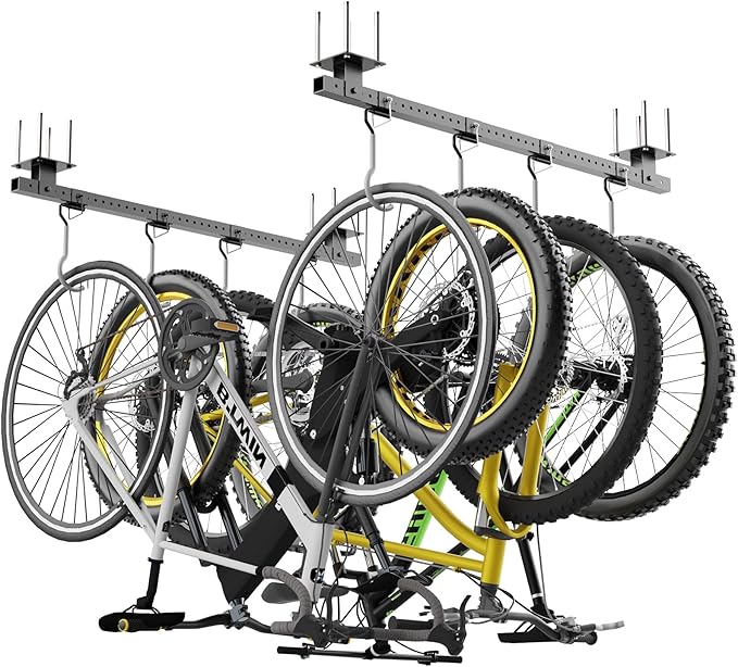 640Lbs Ceiling Mounted Bike Rack, Bike Storage Rack with 8 Adjustable Hooks, Indoor Metal Bike Rack Hanger Storage, 2pcs Set Bike Racks for Home and Garage, Up to 8 Bikes