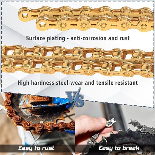 BUCKLOS 6/7/8/9/10/11/12 Speed Bike Chain, High Performance Lightweight Bicycle Chains for Road Bike/Mountain Bike/Ebike,Compatible with Shimano, SRAM, Campagnolo Silver/Gold