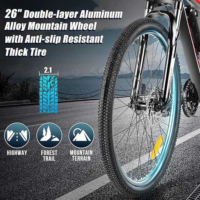 ANCHEER 26" Electric Bike for Adults, [Peak 750W Motor] Electric Mountain Bike, 22 MPH Commuter Ebike, 55 Miles Adults Electric Bicycle with 48V/374Wh Battery, LCD Display, 21 Speed, Front Suspension