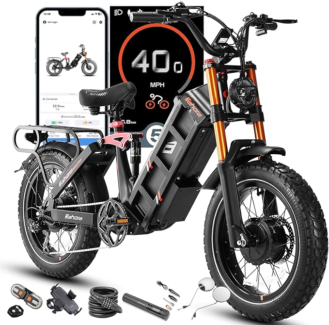 [2026] eAhora Juliet Pro 2 Electric Bike for Adult, 5400W/1200W | Dual Motor | 43Mph/31 Mph | 70Ah/60Ah 200+Miles Long Range | 20 Inch Fat Tire | for Commute | Delivery | Women