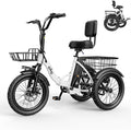 Qlife Triker Electric Bike, Peak 750W/1200W Brushless Motor Folding Trike Ebike, 499Wh Removable Battery, Step-Thru 3 Wheel Electric Bicycle, Up to 55 Miles, 20 Tire Tricycle for Adults