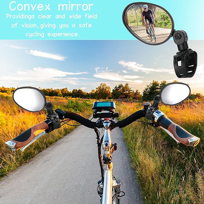 Hestya 4 Pcs Bike Mirror 360 Degree Adjustable Safe Rotatable Handlebar Mirror Bicycle Accessories Shockproof Acrylic Convex for Mountain Road Bike