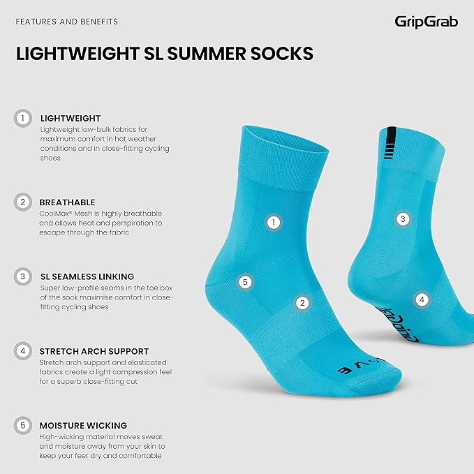 GripGrab Lightweight SL Performance Summer Cycling Socks Eyecatching 2 Lengths Road Mountain Gravel Bike Indoor Biking
