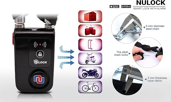 Smart Bike Cable Locks Bicycle Lock Bluetooth APP Controlled Nulock 110db,47 inch Long Braided Steel Motorcycle Lock Anti Theft, IP44 Splash-Proof Bike Alarm Lock for Scooter/Stroller/Gate
