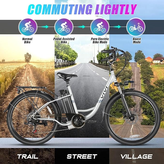 Vivi Electric Bike for Adults 1000W Peak Ebike with Removable Battery, 26'' Electric Commuter Bike 22MPH & 50 Miles Adult Electric Bicycles with Cruise Control, LCD Display, SGS Certified to UL2849
