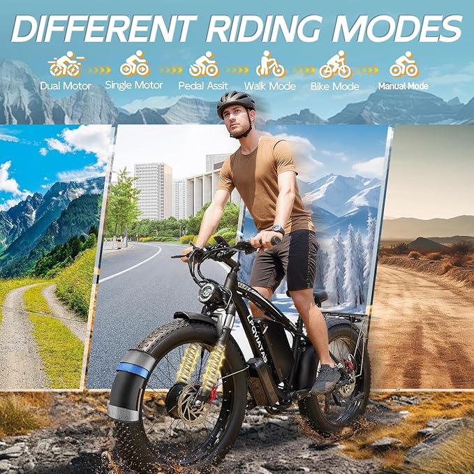 Peak 9000W Dual-Motor-Ebike with 52V 34AH 1768Wh Battery, 42-46MPH 24 Inch Dual-Motor-Electric-Bike for Adults, Up To 105 Miles with Disc Brake Fat Tire Electric Bicycle E Bike Mountain Snow