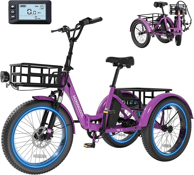 MOONCOOL Electric Trike for Adults, 500W/750W 48V Electric Tricycle for Adults Peak Power 1500W, 20"x3.0" Fat Tire 3 Wheel Electric Bike, Folding Aluminum Adult Tricycle with Removable Battery