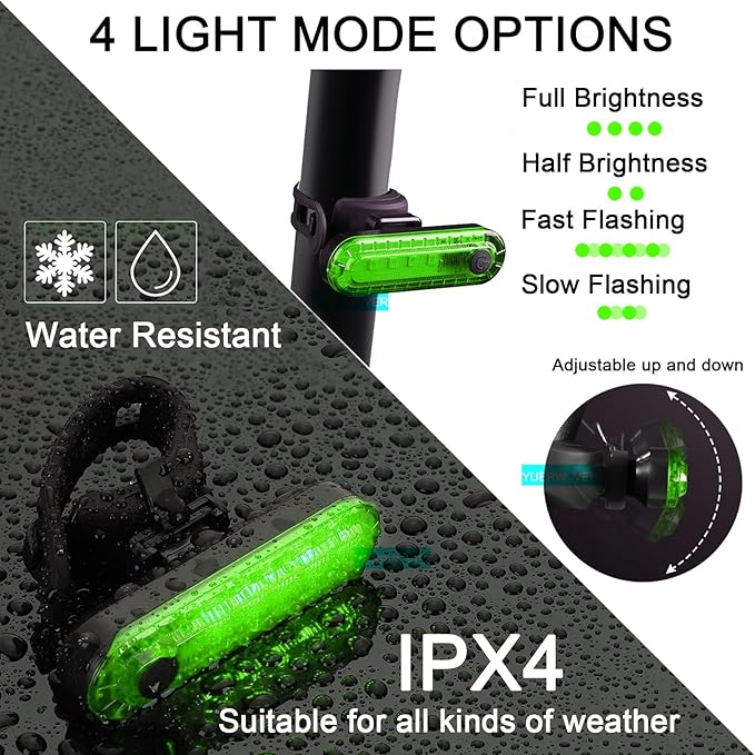 2 Pack USB Rechargeable LED Bike Tail Light Bicycle Rear Cycling Night Essential Reflector Seat Back Safety Lamp Waterproof Bright Warning Flash MTB Light for Men Women Kids