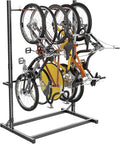 GIOTORENT Freestanding Bike Rack, Vertical Bike Stand for Garage Storage, Heavy Duty 5-Bike Floor Rack with Adjustable Height & Hooks, Space Saving Bike Organizer for Garage, Stable Bike Storage Rack