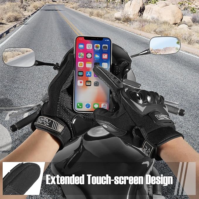 COFIT Motorcycle Gloves Breathable, Touchscreen Motorbike Gloves Anti-Slip with Good Grip Hard Knuckles Protection for Men Women Motocross, BMX ATV MTB Cycling, Road Racing - Black XXL