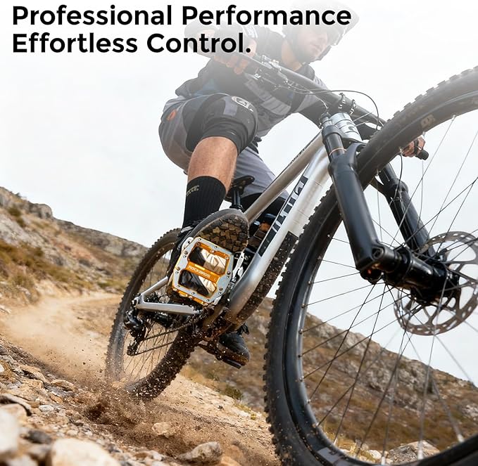 ROCKBROS Mountain Road Bike Pedals Durable CNC Machined Wide Flat Pedal Non-Slip Lightweight Aluminum Alloy，with Smooth Sealed Bearings for 9/16" Bicycle, MTB, E-Bike