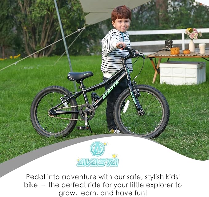 AVASTA Bilbo 18 20 24 Inch Kids Bike for Boys Girls 5-14 Years Old, Retro Style High Carbon Steel Bicycle with Adjustable Handlebars and Seat, Dual V-Brakes, Kickstand, Multiple Colors