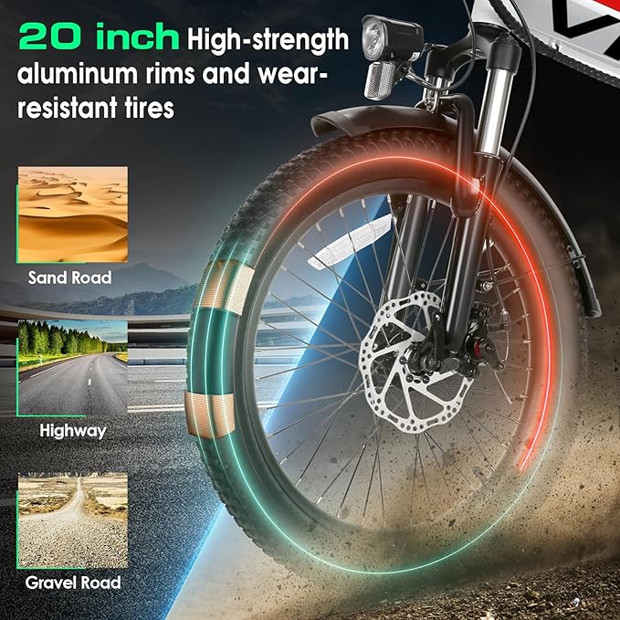 Vivi Folding Electric Bike for Adults, 20" x 2.4 Fat Tire Ebike, Peak 1000W Foldable Electric Bicycle, 22MPH Commuter E-Bike with 48V Removable Battery, 7 Speed, SGS Certified to UL2849