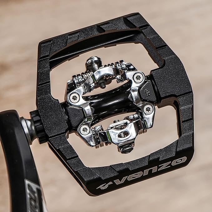 VENZO Click'R Compatible with Shimano SPD Mountain Bike Sealed Pedals with Cleats - Dual Platform Clipless Pedals for Mountain Bike - Easy Clip in & Out
