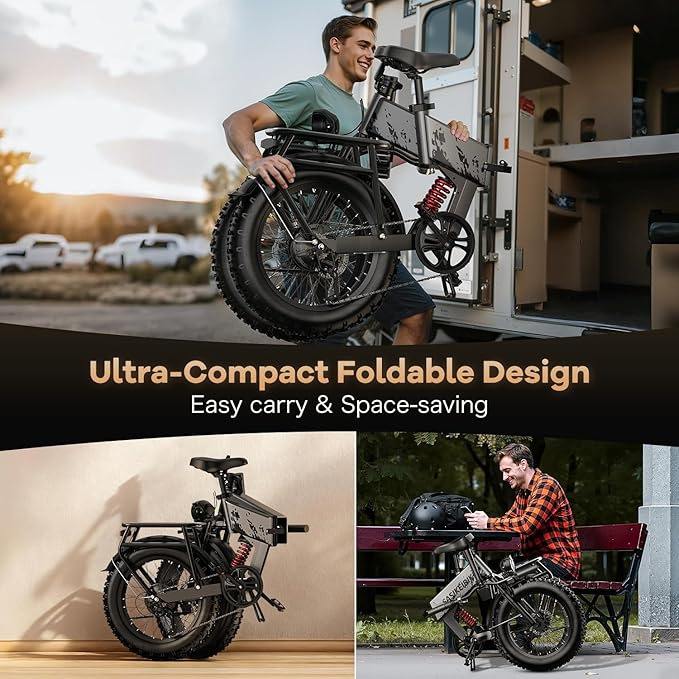 1500W Folding Electric Bike for Adults,52V 20Ah Removable Battery Ebike with 30+MPH 70 Miles Max,20" x4.0 Fat Tire E-Bike, Foldable Dual Suspension Electric Bicycle for Commute,Mountain
