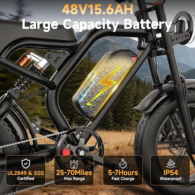 Electric Bike for Adults - 16/20 Inch Fat Tire Ebike, 750W/Peak 1500W Motor Ebike, 48V15.6AH Detachable Battery, 4 Riding Modes Electric Dirt Bike