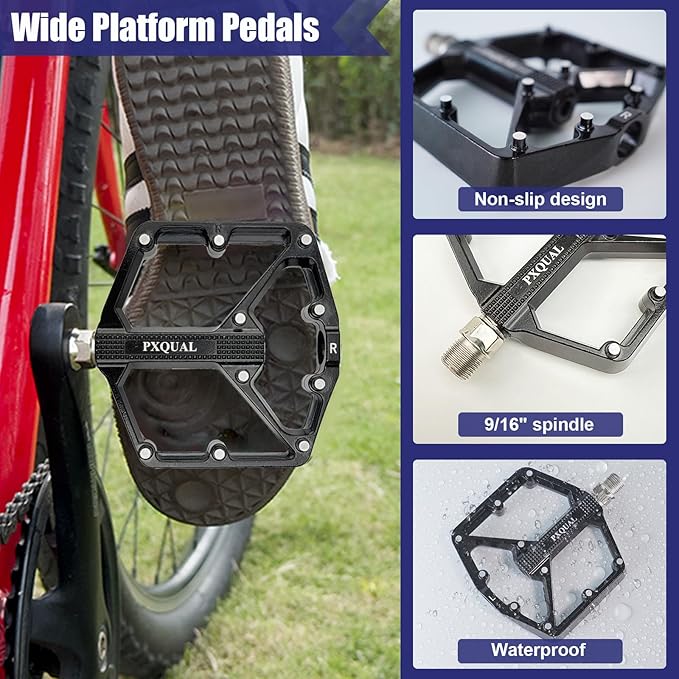 Mountain Bike Pedals MTB Bicycle Flat Pedals 3 Sealed Bearings Aluminum 9/16" Lightweight Platform for Road MTB