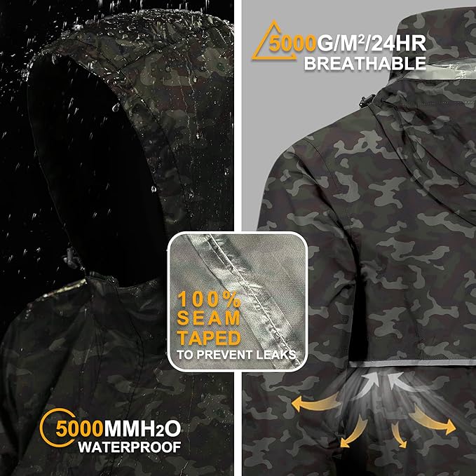 Outdoor Ventures Men's Rain Jacket Waterproof Lightweight Packable Rain Pullover for Hiking Golf Running
