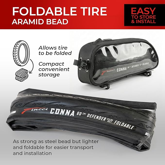 Fincci Conna Pair 700x23c Tires Road Bike 23-622 Foldable Bike Tire 60TPI with 1mm Antipuncture Protection for Cycling Racing Touring - Pack of 2 Bicycle Tires 700 x 23c
