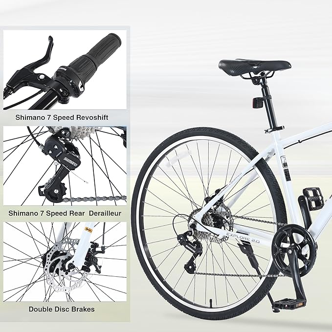 Adult Hybrid Bike 24 Speed Hybrid Bike Disc Brake 700C Road Bike, Aluminium Alloy Frame,Disc Brake,Racing Bicycle,Commuter Bike,for Men Women's City Bicycle