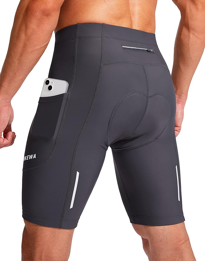 Bikewa Men's Bike Shorts 3D Padded Cycling Road Biking Mountain Riding Biker Bicycle UPF 50+ Cycle Shorts Zipper Pockets