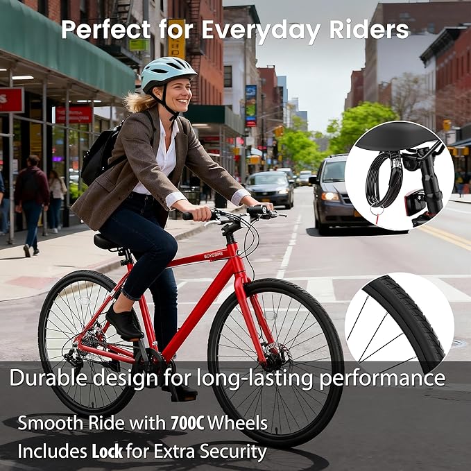 MOONCOOL Hybrid Bike for Men, 700C Aluminum 29LBS Ultra-Light 8-Speed Commuter Bike, 350lb Capacity, 29" Adult Urban Bicycle, Dual Disc Brakes, for Tall Men&Women, 85% Pre-Assembled