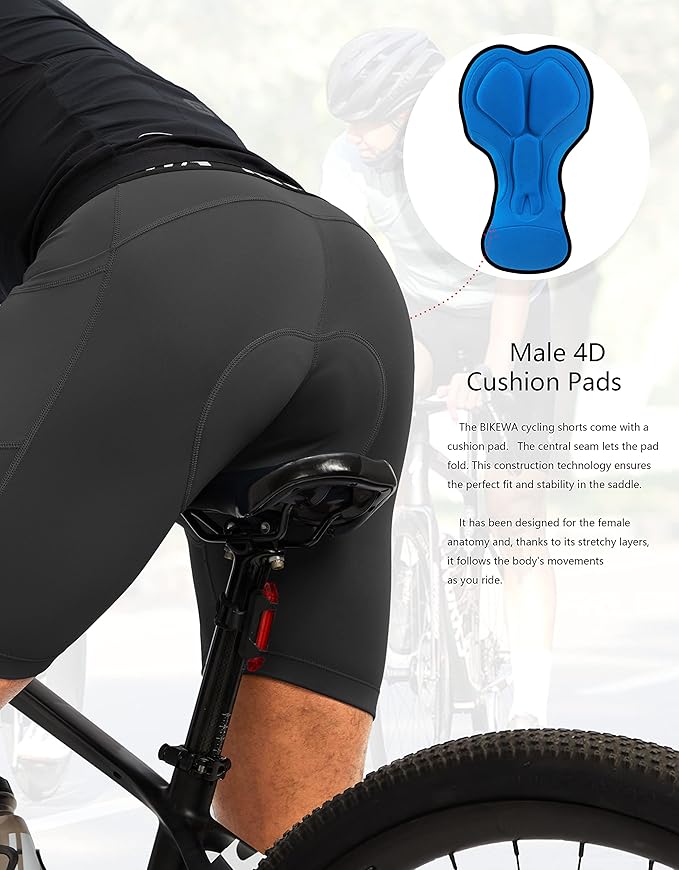 Men's 4D Padded Bike Shorts Cycling Underwear Biking Bicycle Padding Shorts for Men Side Pockets