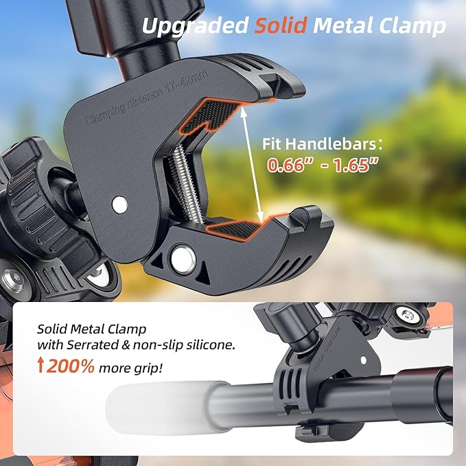 𝐍𝐞𝐰𝐞𝐬𝐭 Anti-Vibration Motorcycle Phone Mount Bike Phone Holder [Camera Friendly] E-Bike Handlebar Phone Holder with Secure Lock, Scooter Phone Holder for Bicycle/ATV Fit 4.7-7'' Phone