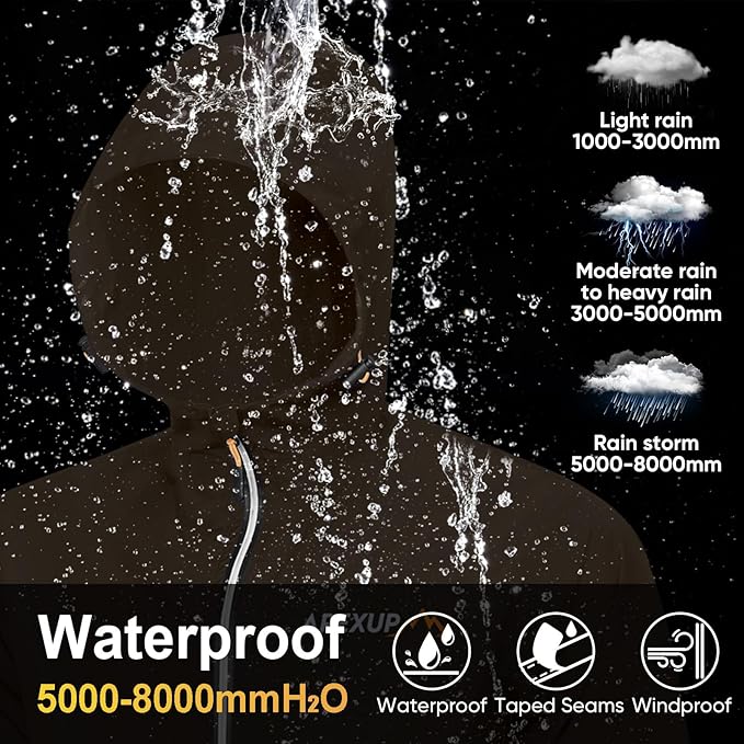 APEXUP Packable Rain Jacket Men with Reflective Zipper, Lightweight Waterproof Raincoat, Mens Rain Jacket for Outdoor Sports