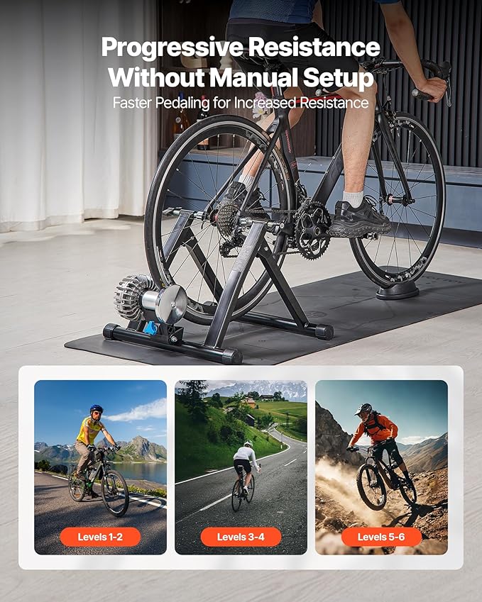 VEVOR Bike Trainer, 26-29 Inch & 700C Wheels, Foldable Fluid Bicycle Stationary Trainer Stand for Indoor Exercise Riding with Quick Release Skewer & Front Wheel Riser Block, Fits Road Bikes, Black