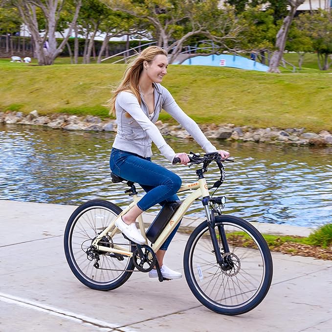 Jasion EB5 Electric Bike for Adults with Peak 1000W Brushless Motor, 40Miles 20MPH Commuting Electric Mountain Bike with 360Wh Removable Battery, 7-Speed, 26" Tires and Front Fork Suspension