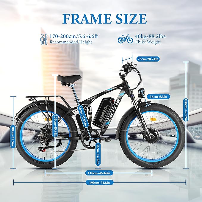 Tuttio Adria26 5000W/6000W Dual-Motor Ebike,40-46MPH Electric- Bike for Adults, 26 * 4" Fat Tire Electric Bicycle, 52V 25AH E-Bike Full Suspension Electric Dirt Bike for Off-Road Mountain Hunting