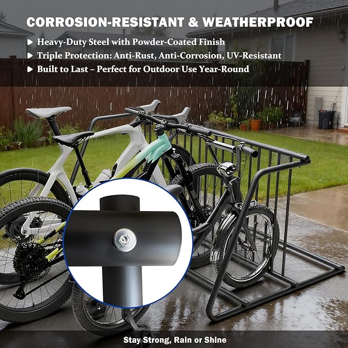 10 Bike Rack 61 Inch Heavy Duty Double Side Grid Bike Stand Powder Coated Steel Bicycle Parking Rack for Garage School Yard Street Commercial Outdoor Use