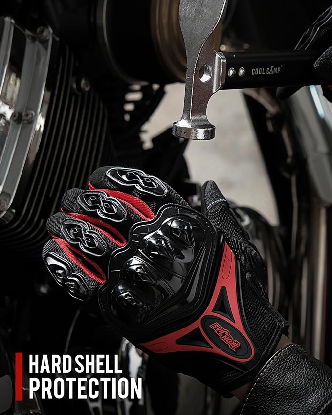 IRON JIA'S Motorcycle Gloves Full Finger Durable for Road Racing Bike Summer Spring Powersports Support Touch Screen red-XL