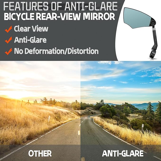 WEST BIKING Anti-Glare Handlebar Bike Mirror - Bike Rear View Mirror With Retractable & 360 ° Adjustable Lens, Foldable Bicycle Mirror For 20-26mm Handlebar（Left-A）