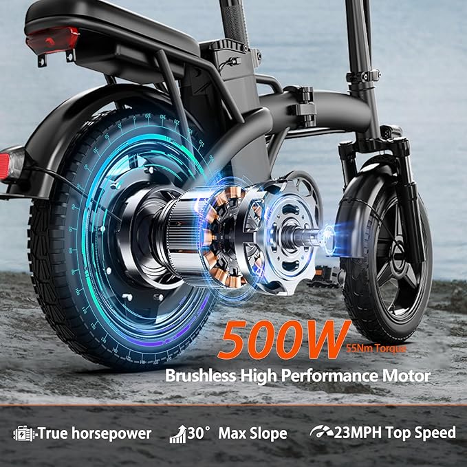 14" Folding Electric Bike for Adults & Teens, 500W Motor 23MPH, 48V 12Ah Removable Battery, UL 2849 Certified, 35 Miles PAS Range, Dual Disc Brake, Compact Ebike Commute, Electric Bicycle with Pedals