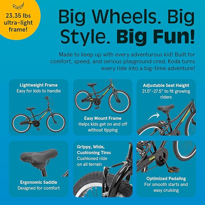 Retrospec Koda Plus Kids Bike for Boys & Girls Ages 6-8 Years - 20" Children's Bicycle, Adjustable Seat & Handlebars