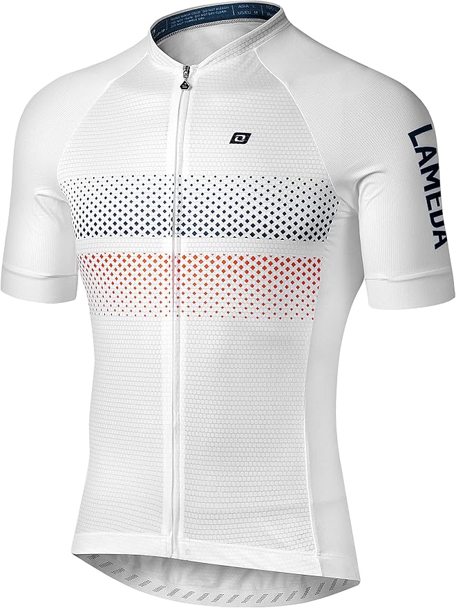 LAMEDA Men's Cycling Jersey Breathable Lightweight Short Sleeve Elastic Pro Road Bike Shirt Full Zip
