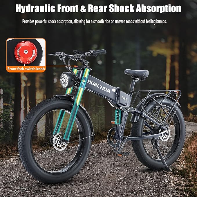 Electric Bike for Adults 1500W Peak 30 MPH E-Bike 70-140 Mile, 48V 20/40 Ah Removable Battery, 26" Fat Tire Electric Dirt Bike, Full Suspension, Dual Hydraulic Disc Brakes, 7 Speed