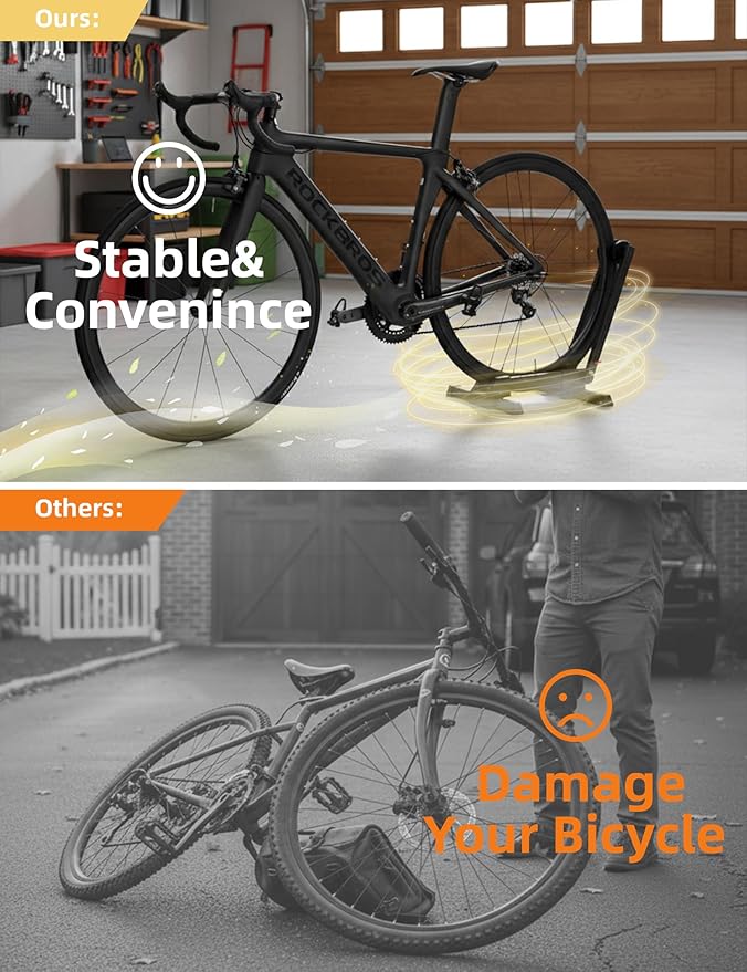 ROCKBROS Foldable Bike Stand Alloy Steel Rust-Resistant Bike Floor Stand Rack Folding Indoor Parking Wheel Holder Fit 20”-29”for Entryway, Garage, Home Bikes Parking & Storage