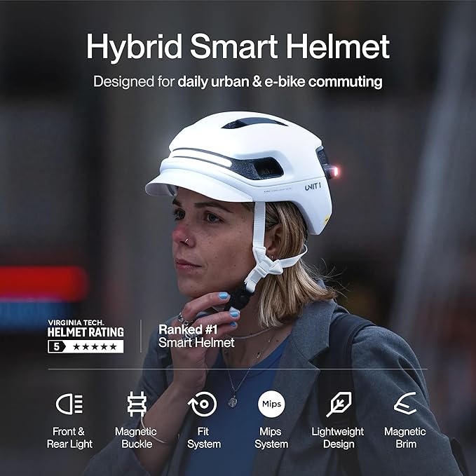 AURA Smart E-Bike Helmet with MIPS Safety, NTA-8776 Certified for 28mph, Integrated 500 Lumen LED Lights, Crash Detection, Turn Signals and Automatic Brake Light