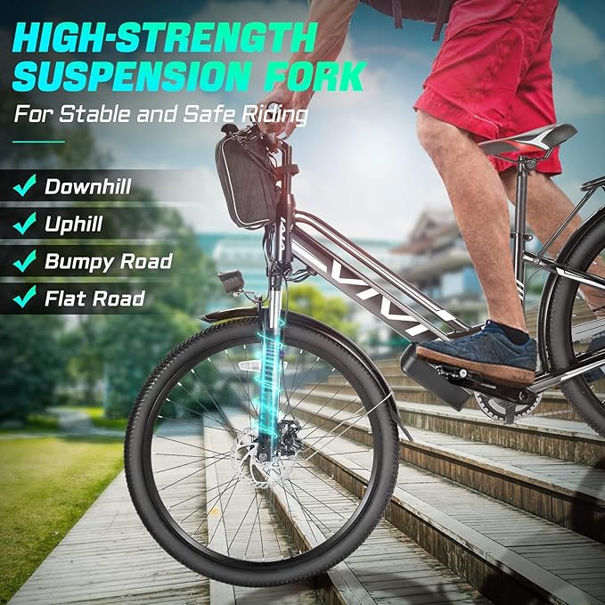 Vivi MT26GUL Electric Bike 26" Step Through Electric Bicycle with Removable 48V 374.4Wh Battery, 750W Peak Motor, 21.7Mph Top Speed, Up to 50 Miles, Cruise Control, 7 Speed, SGS Certified to UL2849