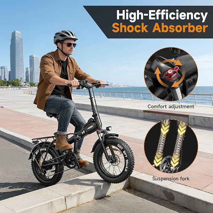Fat Tire Electric Bike for Adults, UL2849 Certified 90% Pre-Assembled Folding E-Bike with Removable Battery & Cargo Rack