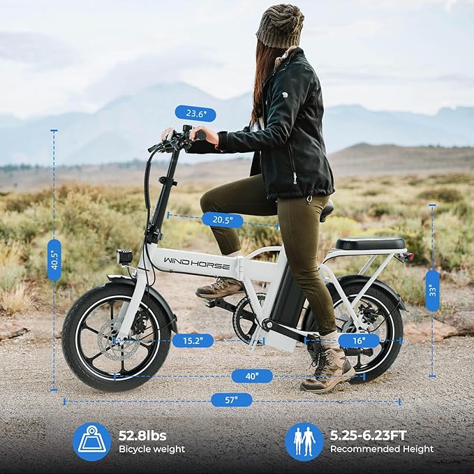 WINDHORSE 16"/ 20" Folding Electric Bike for Adults, 630W/ 983W Peak Electric Bicycle, 20MPH, 20-35/40-70 Miles Range, 288Wh/ 748.8Wh Removable Battery, UL Certified Commuter Ebike