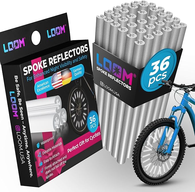 LOOM® Bike Spoke Reflectors Gift Set | 36 Pcs | Premium 8cm Reflective Clips for Bicycles - 360° High Visibility Wheel Spoke Skins - Night Safety Accessories for MTB Road Bike E-Scooters & Kids