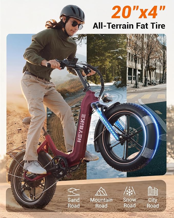 Heybike Ranger 20"x4.0" Fat Tire Folding Electric Bike for Adults, 1200W/1800W Peak Motor, 28/32MPH, up to 55/90 Miles Range, UL2849 Certified Removable Battery for Commute Beach Mountain Snow E Bike
